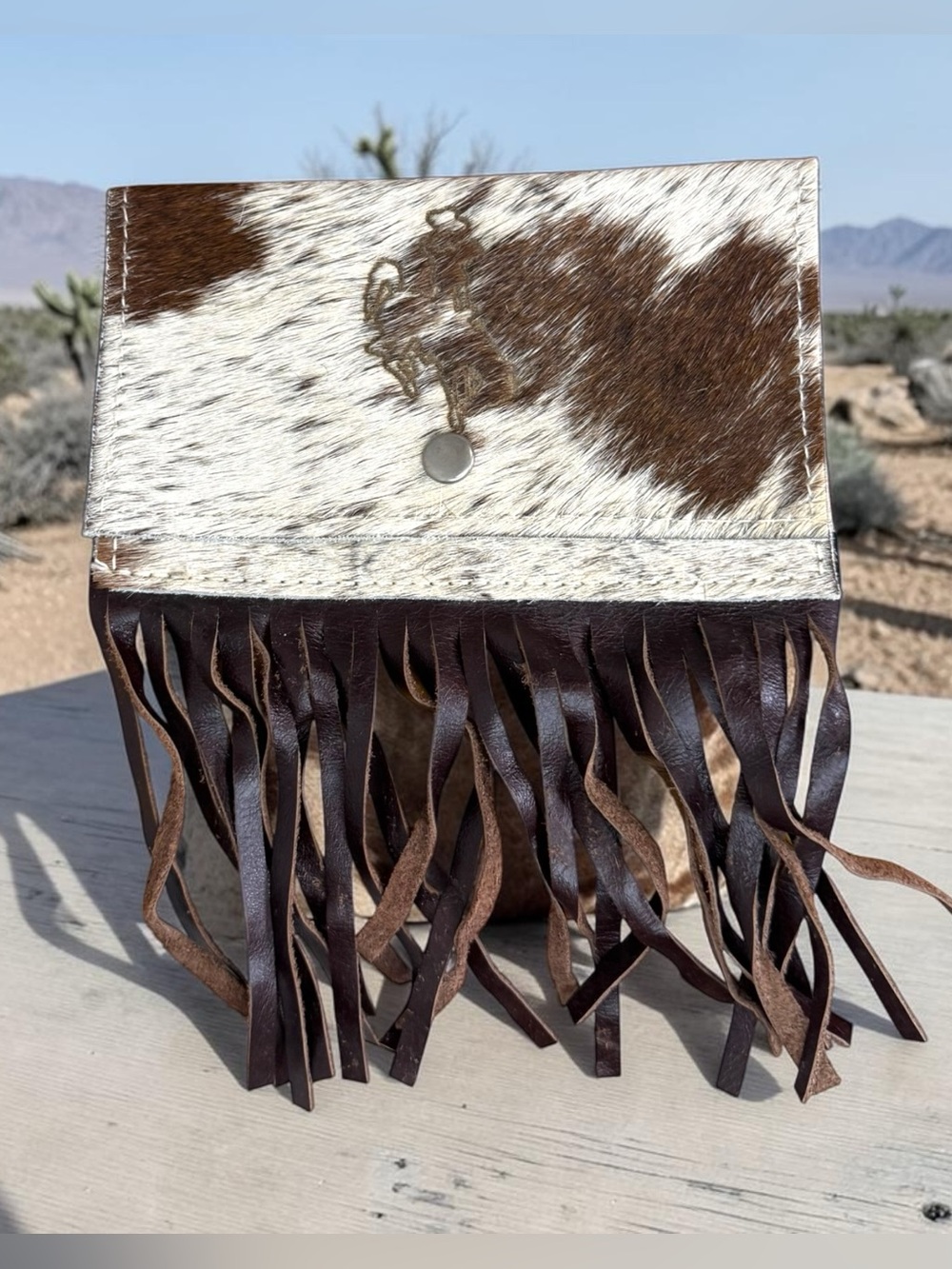 Western Cowhide Fringe Clutch/Wallet Brown & White Cowboy Country Nashville Fun